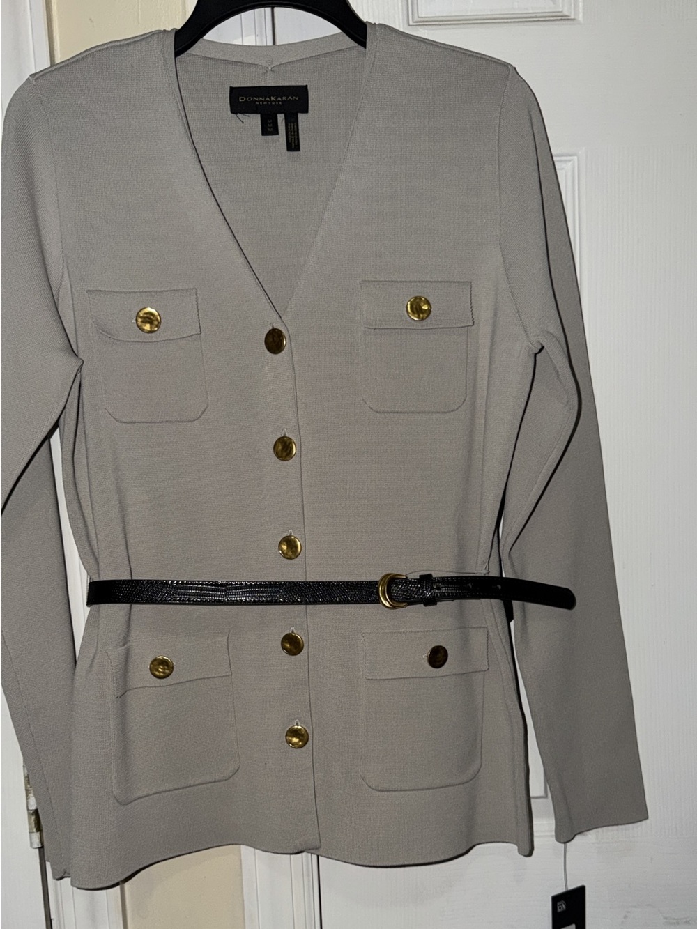 Donna Karan Taupe Long-Sleeve Blazer with Gold Buttons